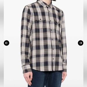 PAIGE Everett Beige and Brown Plaid Shirt